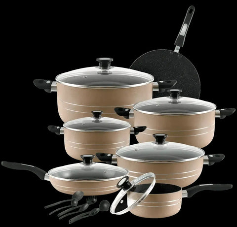 Non Stick Super Gift Set – 18 PCS | 3-Layers Marble Coated Cookware Set | Premium Nonstick Kitchen Set by King Bazar
