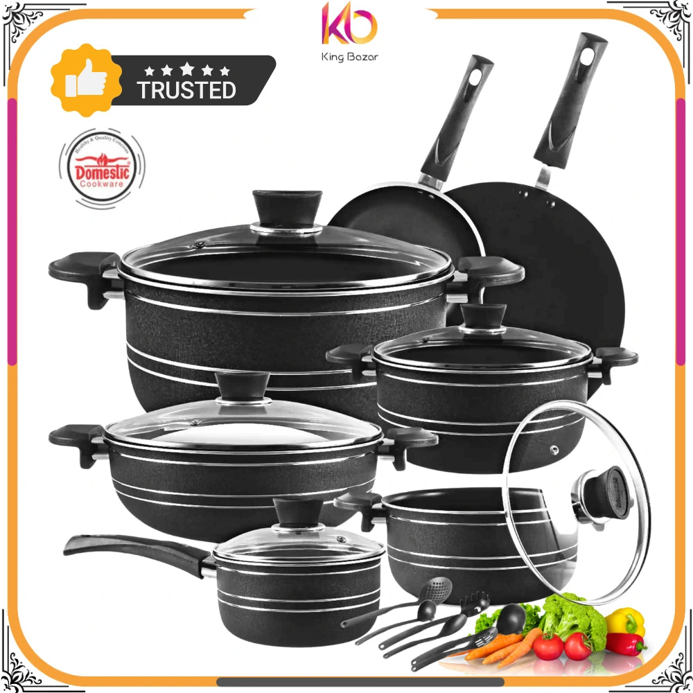 Non Stick Super Gift Set – 18 PCS | 3-Layers Marble Coated Cookware Set | Premium Nonstick Kitchen Set by King Bazar