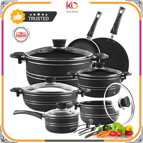 Non Stick Super Gift Set – 18 PCS | 3-Layers Marble Coated Cookware Set | Premium Nonstick Kitchen Set by King Bazar