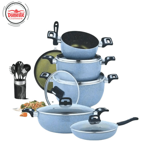 Nonstick Galaxy Gift Set – 17 PCS | Premium Nonstick Cookware Set | Stylish Marble Coated Kitchen Set by King Bazar