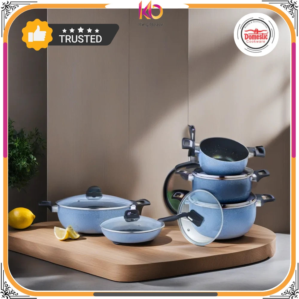 Nonstick Galaxy Gift Set – 17 PCS | Premium Nonstick Cookware Set | Stylish Marble Coated Kitchen Set by King Bazar