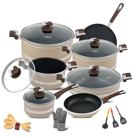 Nonstick Jumbo Gift Set – 22 PCS | Interior + Exterior Marble Coating Cookware Set | Premium Non Stick Set by King Bazar