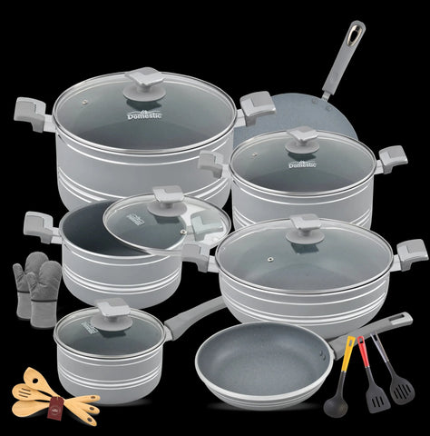 Nonstick Jumbo Gift Set – 22 PCS | Interior + Exterior Marble Coating Cookware Set | Premium Non Stick Set by King Bazar