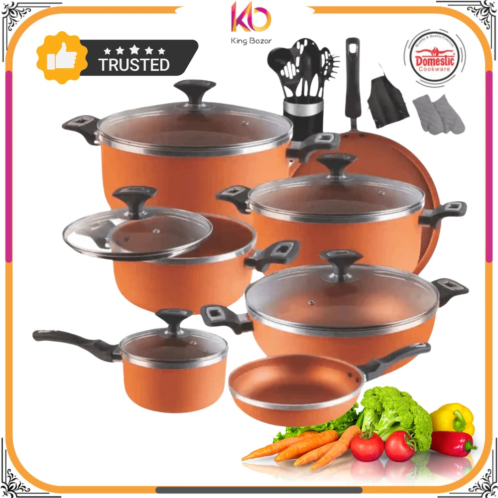 Nonstick Jumbo Gift Set – 22 PCS | Interior + Exterior Marble Coating Cookware Set | Premium Non Stick Set by King Bazar