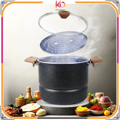 Heavy Gauged Nonstick Steamer – Premium Marble Coated Multi-Layer Steaming Pot