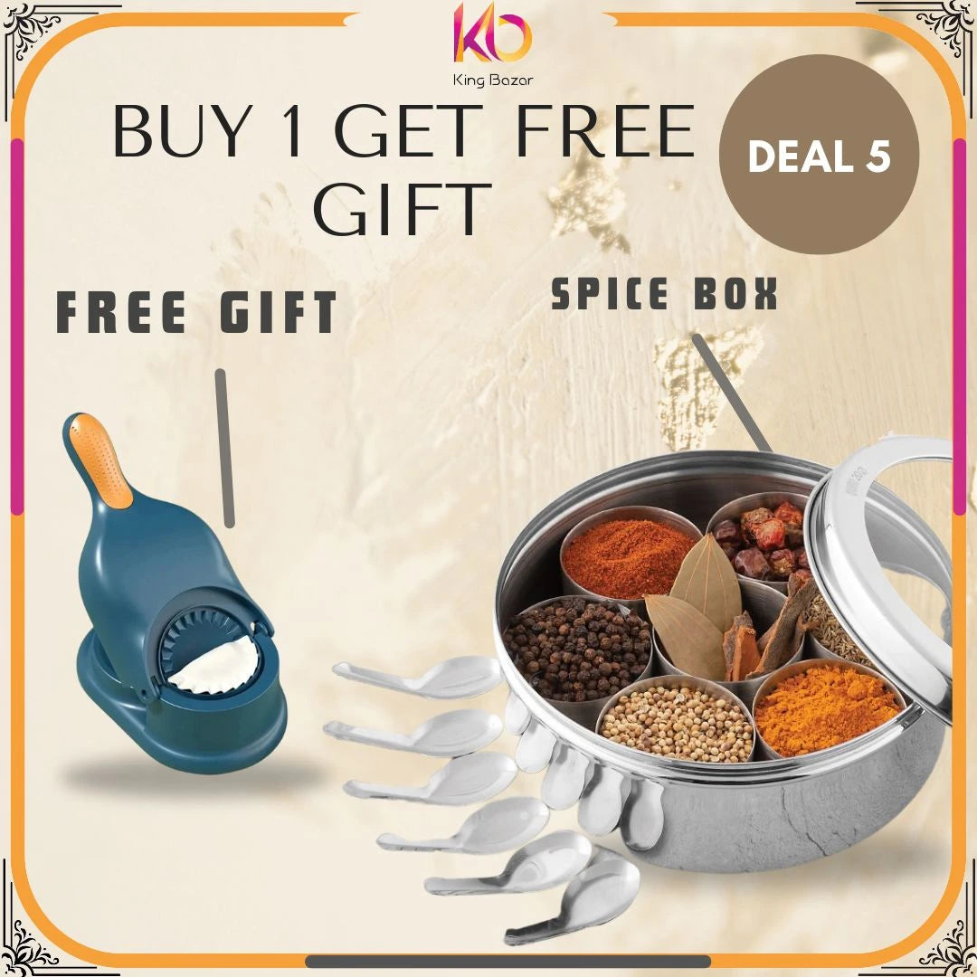 Royal Spice Masala Box – Premium Stainless Steel 7-Compartment Spice Container 20 cm .