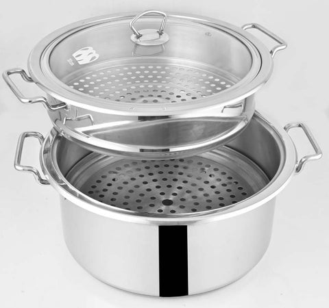 Alpha Steamer Cuisine – Stainless Steel with Glass Lid for Healthy Steaming