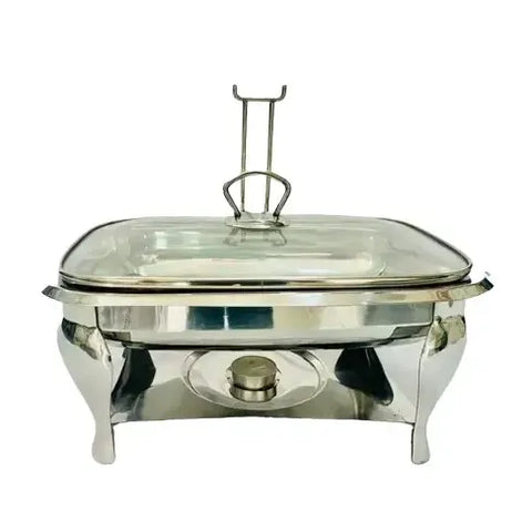 Alpha Premium 28cm Rectangular Buffet Chafing Dish Set with Burner & Glass Lid