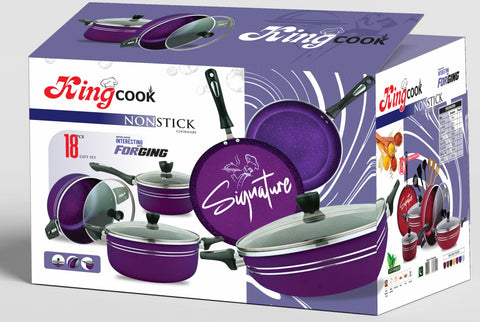 18 Pcs Marble Forging Non Stick Cookware Set Red