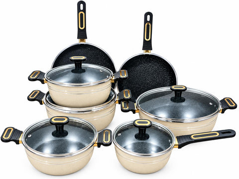 18 Pcs Marble Forging Non Stick Cookware Set Biedge