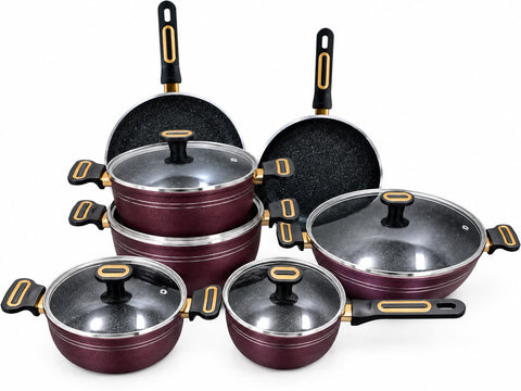 18 Pcs Marble Forging Non Stick Cookware Set Purple