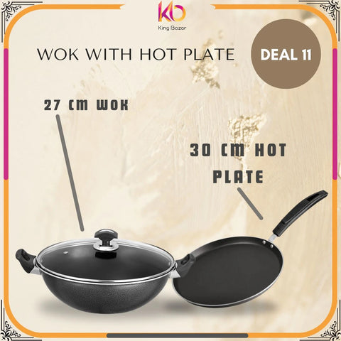 "Sonex 27cm Premium Wok + 30cm Hot Plate – Restaurant-Style Stir-Frying & Griddle Cooking!"