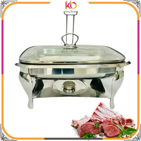 Alpha Premium 28cm Rectangular Buffet Chafing Dish Set with Burner & Glass Lid