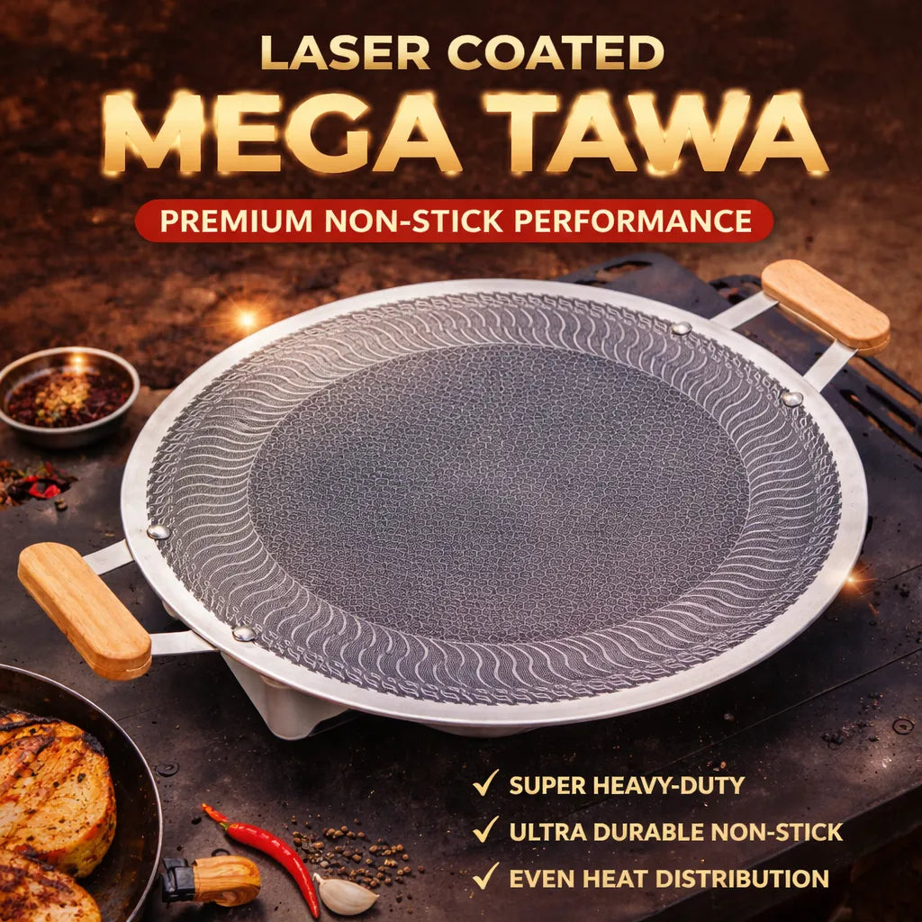 German Honeycomb Laser Coated Non-Stick Tawa – Griddle Pan with Wooden Handle