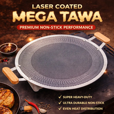 German Honeycomb Laser Coated Non-Stick Tawa – Griddle Pan with Wooden Handle