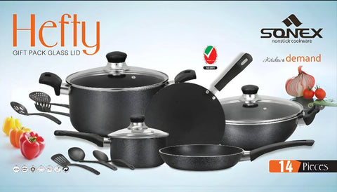 Hefty gift pack-Sonex Glass Lid Nonstick 14 PCS