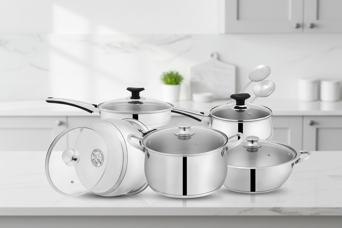 Sonex Elegant Gift Pack – 12-Piece Premium Stainless Steel Cookware Set with Glass Lids