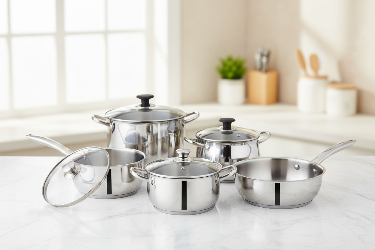 Sonex Elegant Gift Pack – 12-Piece Premium Stainless Steel Cookware Set with Glass Lids