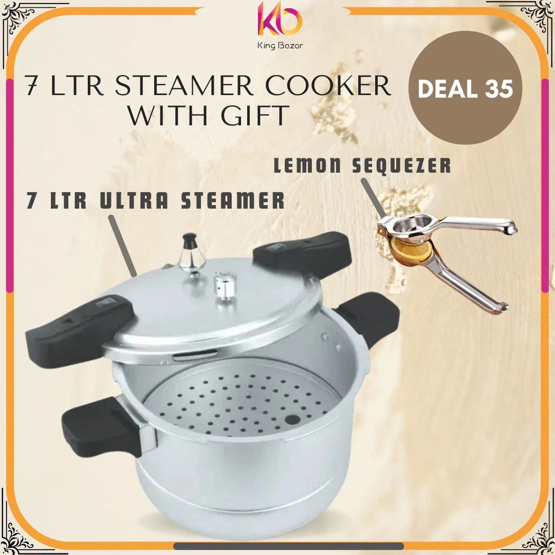 Ultra Steamer Elegant Pressure Cooker – 7L | Heavy Duty Aluminum Multi-Use Steamer Cooker | FREE Lemon Squeezer – Eid ul Azha Special Offer