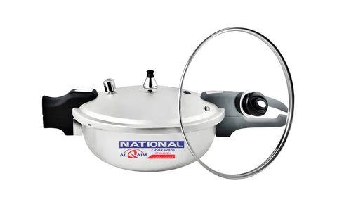 National 2-in-1 Aluminum Pressure Cooker & Karahi Wok (7L) with Glass Lid | FREE Electric Lighter – Eid ul Azha Special Offer