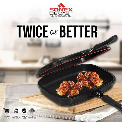 Professional 30cm Grill Pan + 12-inch Wood Handle Tawa – Perfect for BBQ, Kebabs & Rotis!"