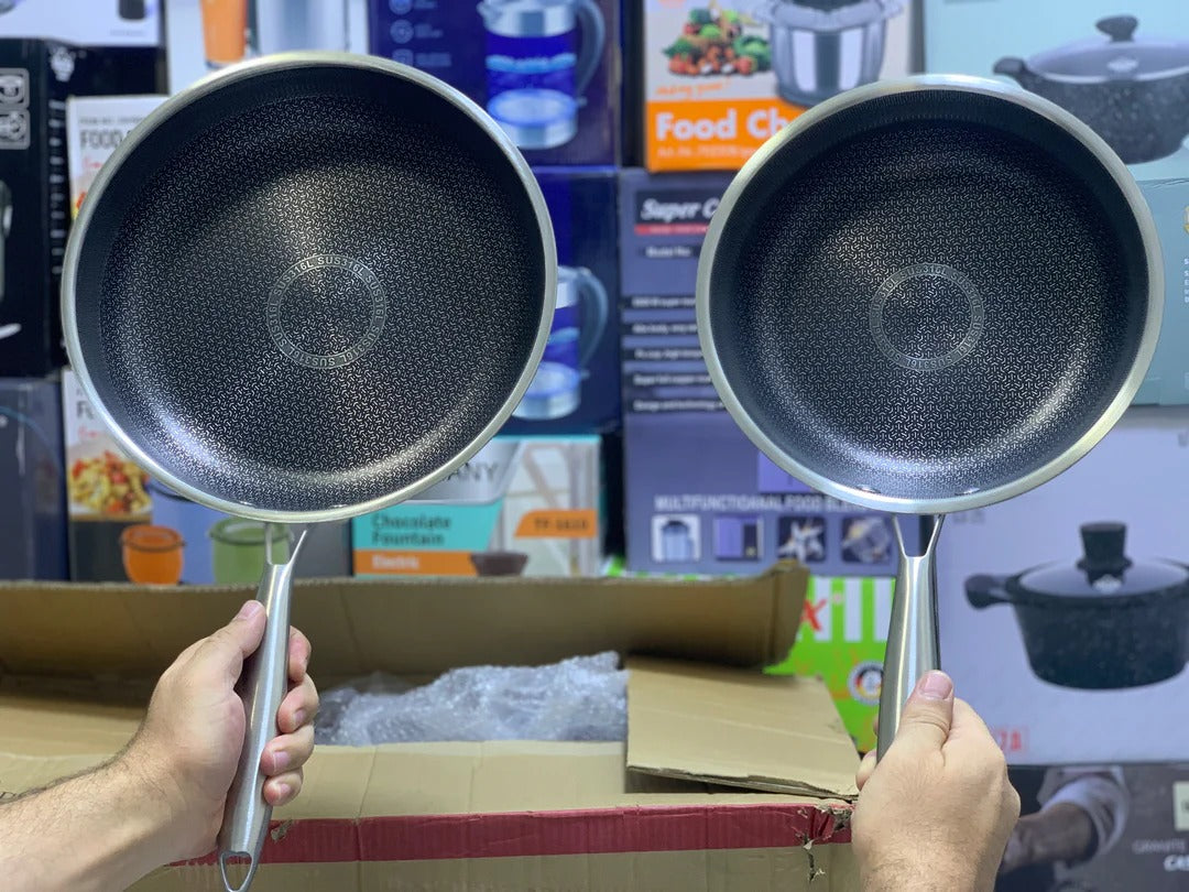 German Imported Stainless Steel Double Sided Frying Pan – Honeycomb Laser Coated