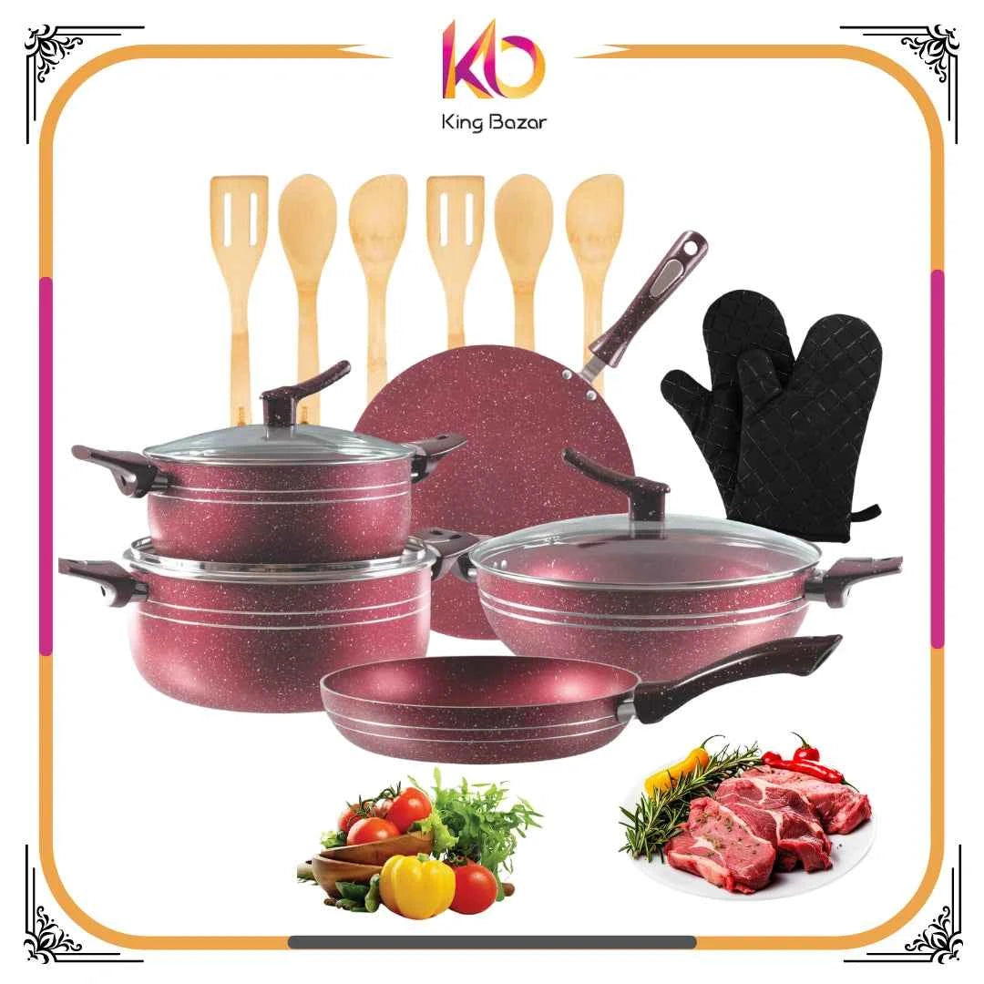 Left over Kitchen Deluxe Marble Coated Cookware Set 15 pcs Nonstick