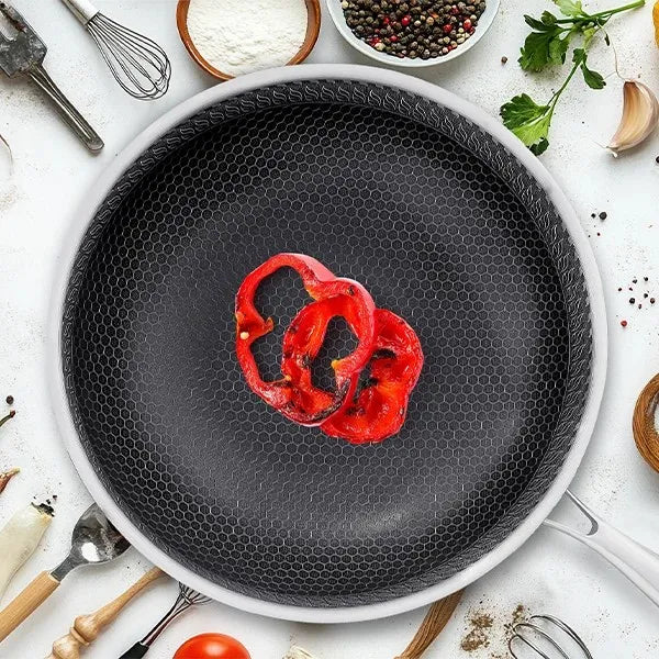 German Stainless Steel Deep Wok Karahi – Honeycomb Laser Coated Non-Stick Cooking Pan Without Lid