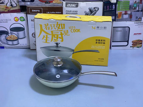 German Stainless Steel Wok Karahi – Honeycomb Laser Coated Non-Stick Pan with Single Handle