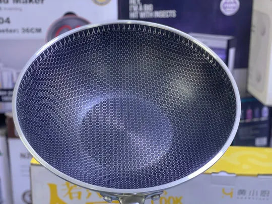 German Stainless Steel Deep Wok Karahi – Honeycomb Laser Coated Non-Stick Cooking Pan Without Lid