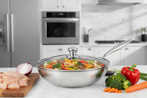 German Stainless Steel Wok Karahi – Honeycomb Laser Coated Non-Stick Pan with Single Handle