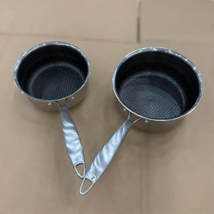 German Imported Stainless Steel Saucepan with Glass Lid – Honeycomb Laser Coated