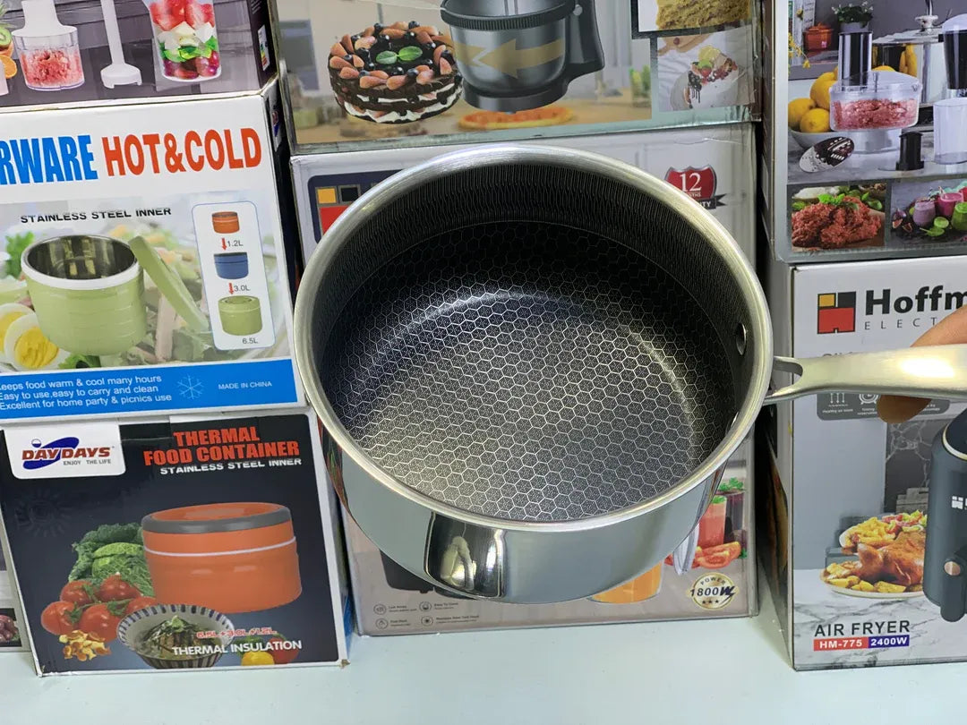 German Imported Stainless Steel Saucepan with Glass Lid – Honeycomb Laser Coated