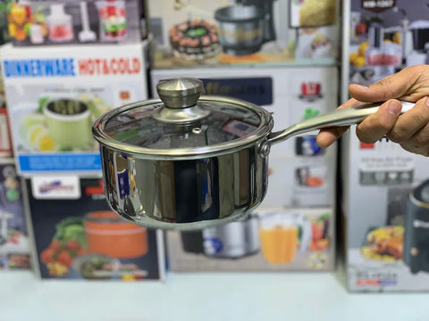 German Imported Stainless Steel Saucepan with Glass Lid – Honeycomb Laser Coated
