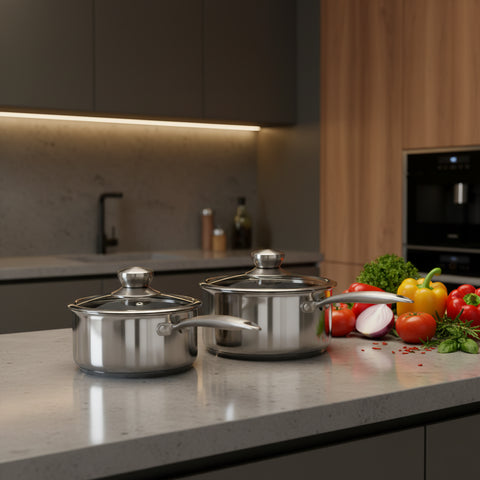 German Imported Stainless Steel Saucepan with Glass Lid – Honeycomb Laser Coated
