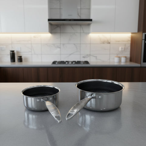 German Imported Stainless Steel Saucepan with Glass Lid – Honeycomb Laser Coated