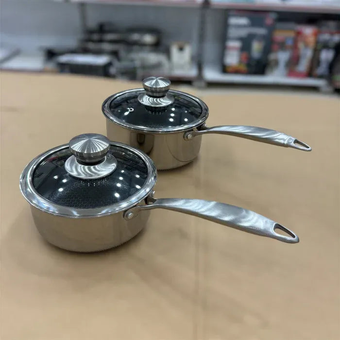 German Imported Stainless Steel Saucepan with Glass Lid – Honeycomb Laser Coated
