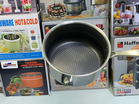 German Imported Stainless Steel Saucepan with Glass Lid – Honeycomb Laser Coated