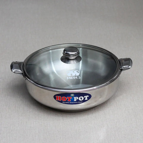 Alpha Elite Stainless Steel Hot Pot Set – 3-Piece with MEX Lockable Glass Lids (20cm/24cm/28cm)