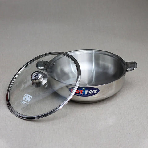 Alpha Elite Stainless Steel Hot Pot Set – 3-Piece with MEX Lockable Glass Lids (20cm/24cm/28cm)