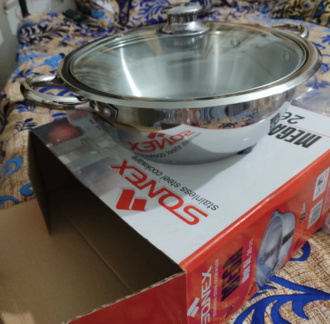 Mega Steel Sonex Wok with Heavy Base - Stir-Fry Perfection with Even Heat Distribution (22 cm to 32 cm)