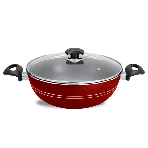 Non-Stick Karahi Wok with Lid – Red Cooking Pot for Effortless Cooking