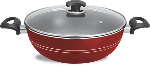 Non-Stick Karahi Wok with Lid – Red Cooking Pot for Effortless Cooking