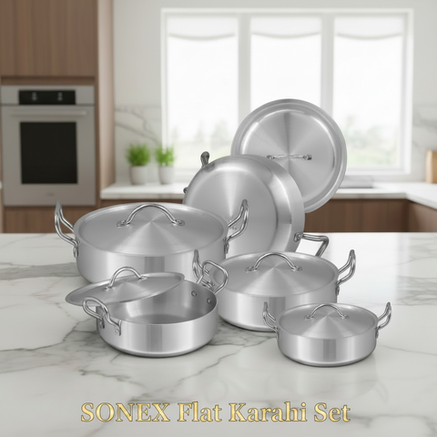 Sonex Flat Karahi Set – Sleek Metal Finish for Versatile Cooking (Copy)