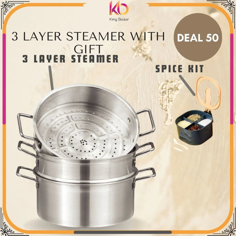 Sonex Galaxy Steamer – 3-Layer Stainless Steel  32cm | Steam Your Way to Healthier Meals + FREE Spice Kit | Eid ul Azha Special Offer