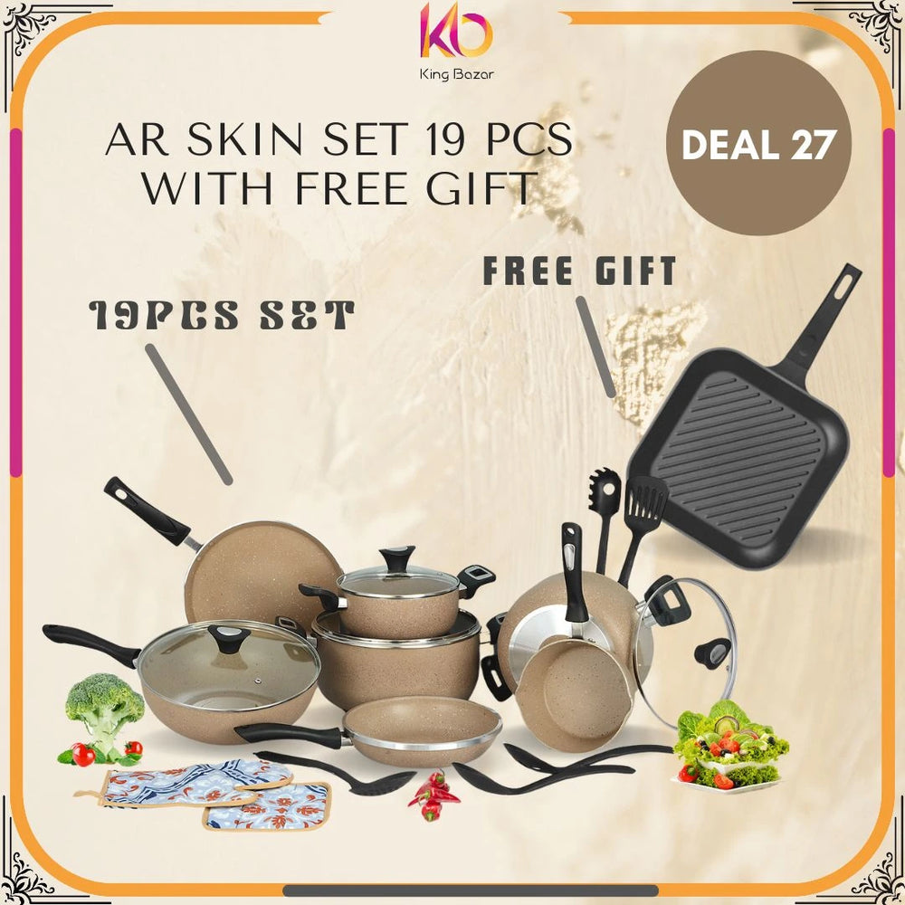 AR Non Stick Glory Set – 19 Pcs Heavy Duty Cookware with Glass Lids | FREE Grill Pan – Eid ul Azha Special Offer