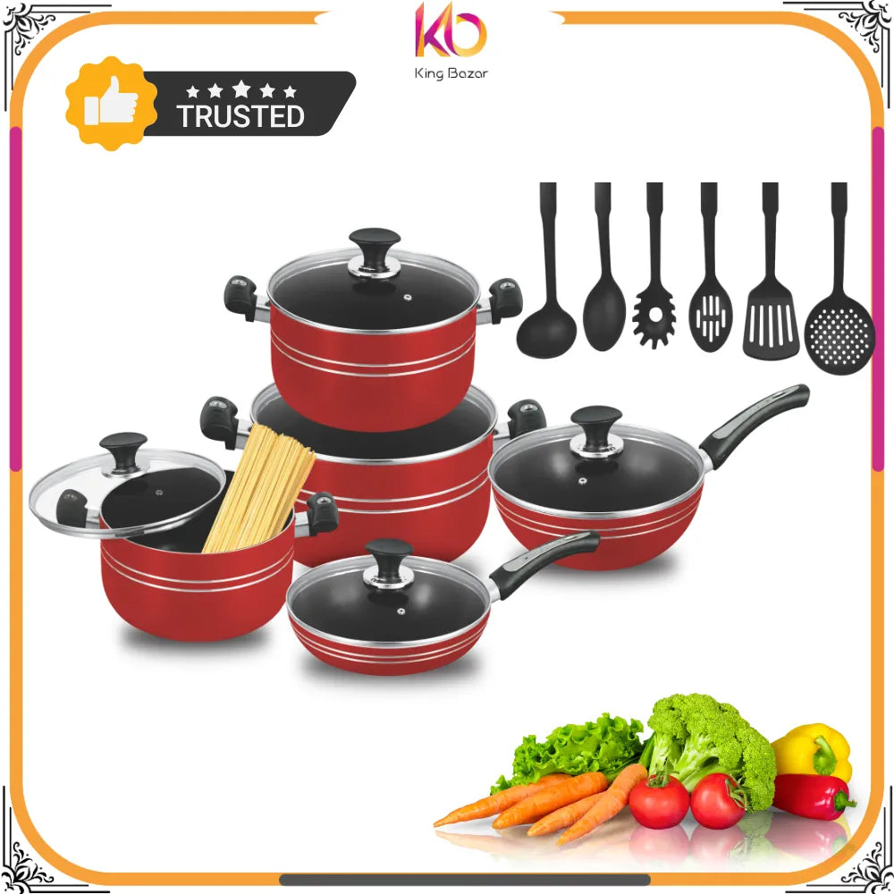 King Cook Smart 16-Piece Non-Stick Cookware Gift Set – Premium Red & Black Ceramic-Titanium Collection