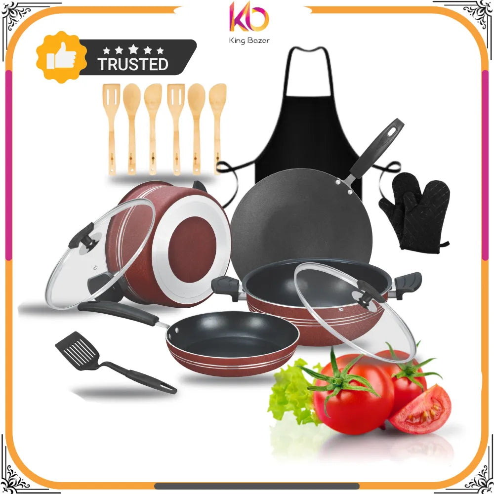 Deluxe 15-Piece Nonstick Cookware Gift Set - Smart Black and Red Color, Premium Quality | Ideal for Modern Kitchens