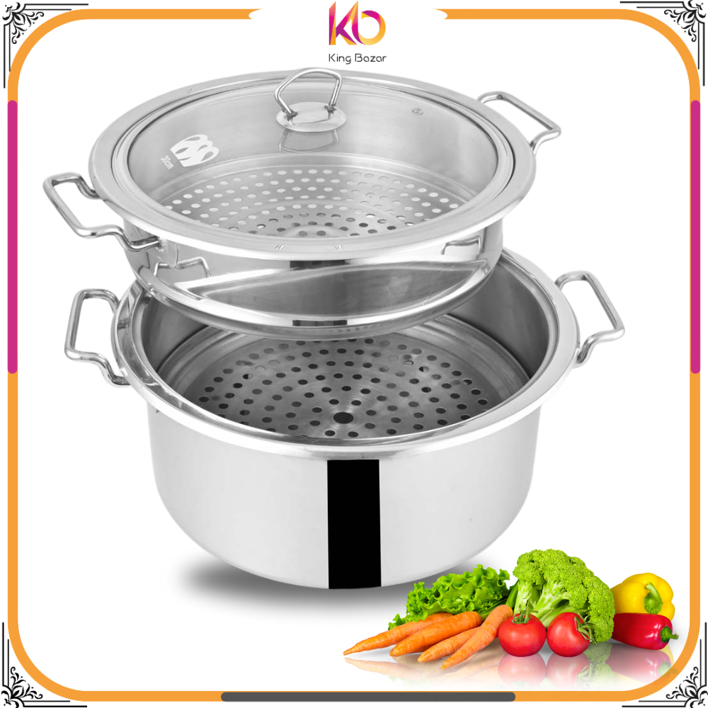 Alpha Steamer Cuisine – Stainless Steel with Glass Lid for Healthy Steaming