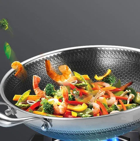 German Imported Double Sided Honeycomb Karahi with Lid – Laser Coated Non-Stick Stainless Steel